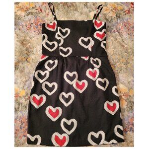 Jessica Simpson Mini Dress, Black with White&Red Hearts, Size 14